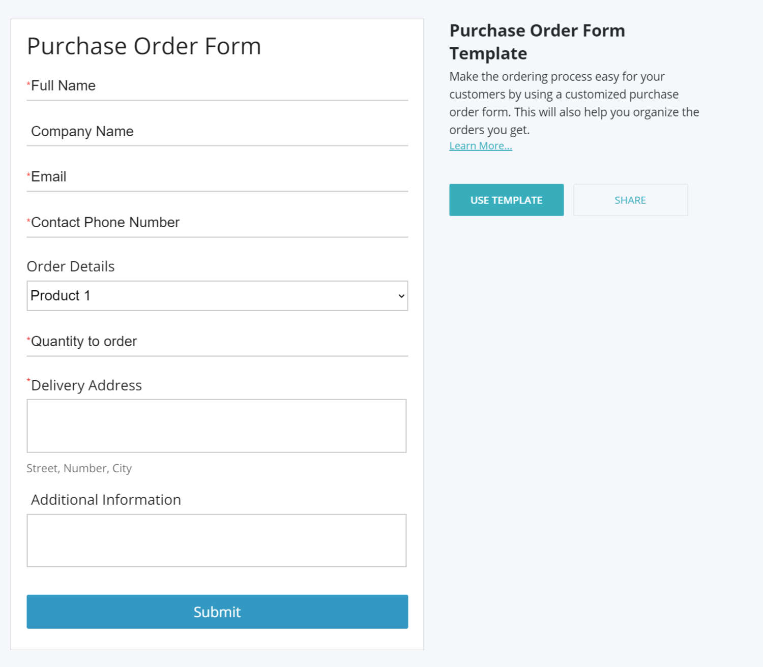 Purchase Order Form Template